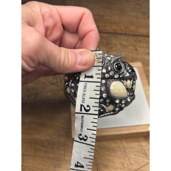 Vintage Silver-Tone Owl Cuff Bracelet With Rhinestones & Ivory Accents - Stateme - Picture 8 of 13